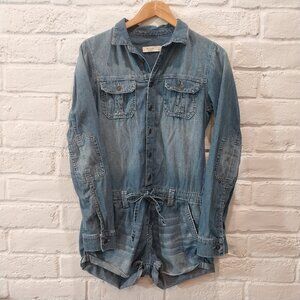 Abercrombie & Fitch Denim Jumper Shorts Womens Small Blue Romper Long Sleeve